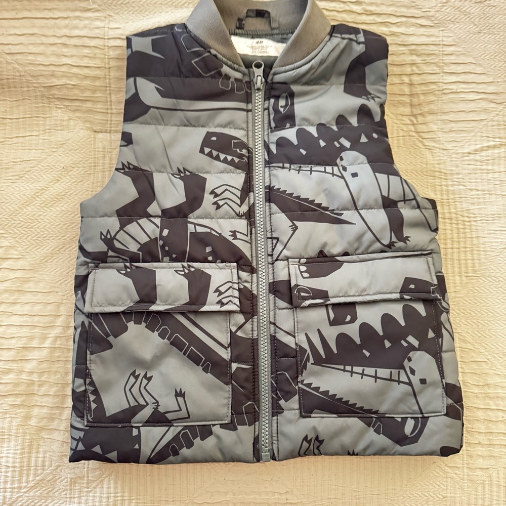 H&M Grey & Black Dinosaur Print Puffer Vest